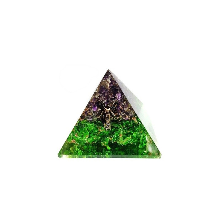 piramide orgonite peridotio e ametista – 7 x 7