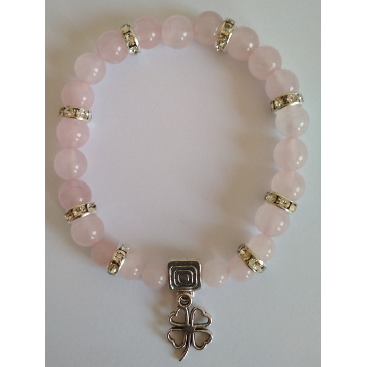 Bracciale Rosa del Quarzo con Trifoglio - Fortuna nell'Amore