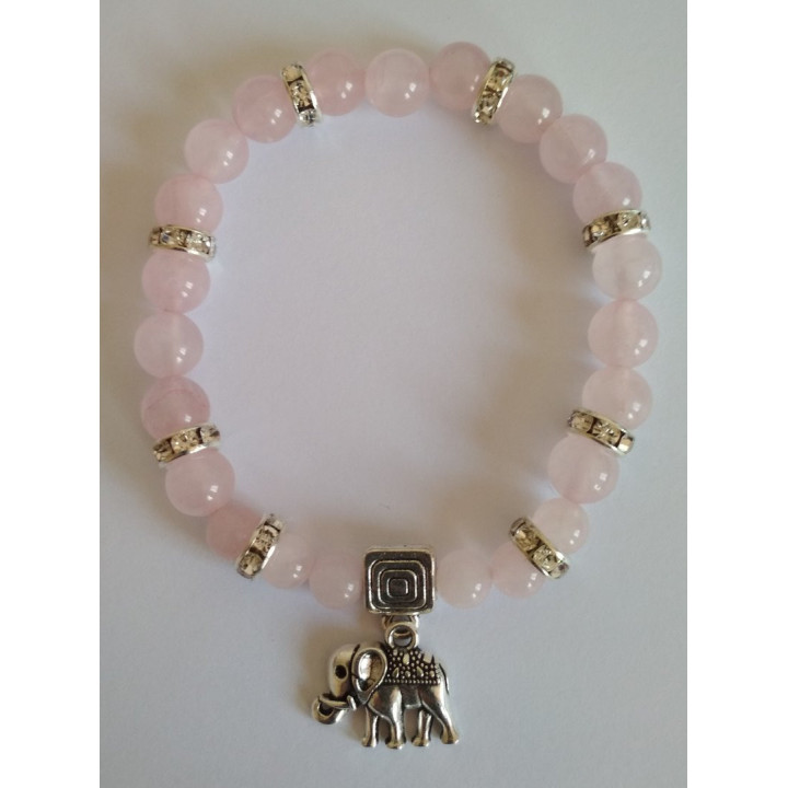 Bracciale Rosa Quartz con Elefante - Prosperità nell'Amore