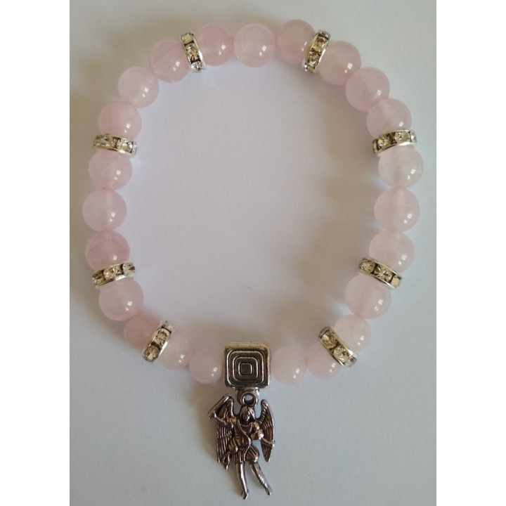 Bracciale Rosa Quartz con San Michele - Protezione nell'Amore