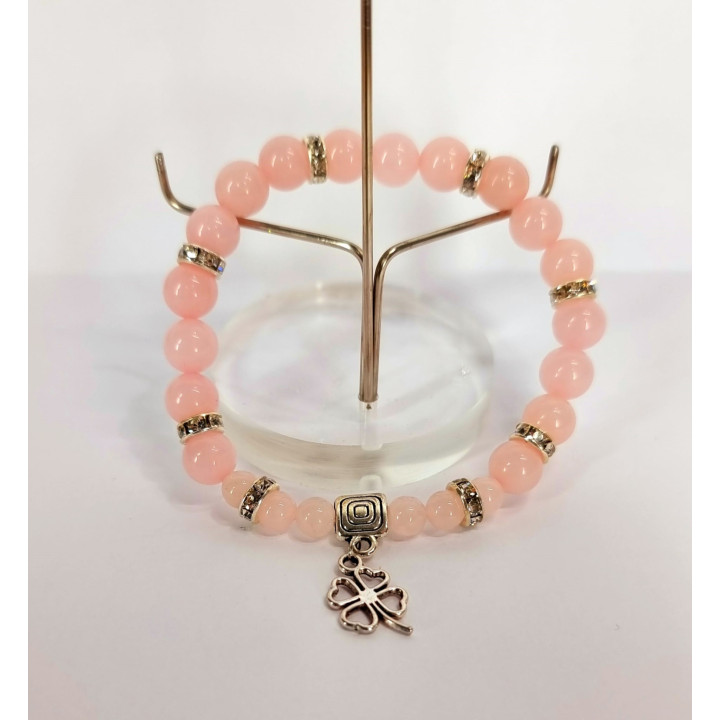 Bracciale Rosa del Quarzo con Trifoglio - Fortuna nell'Amore